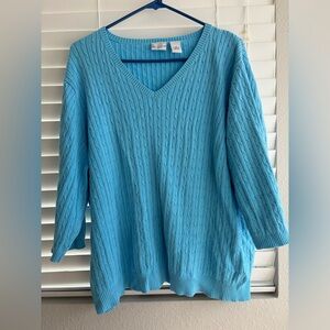 Kim Rogers Cable Knit V-Neck Sweater Top.